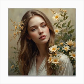 Portrait Of A Girl With Flowers 2 Canvas Print