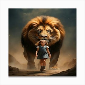 Lion And Little Girl Canvas Print