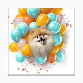 Pomeranian Dog With Balloons Canvas Print