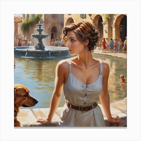 Girl And Her Dog Canvas Print