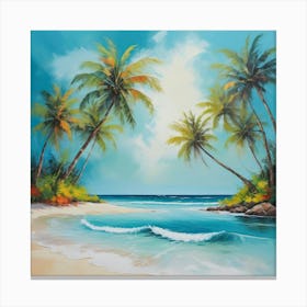 Beach Scene With Palm Trees Art Print Canvas Print