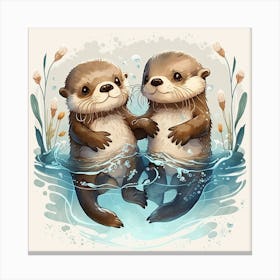 Cute Otters 1 Canvas Print