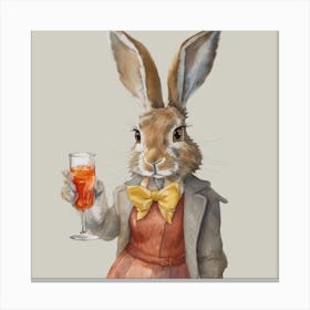 Watercolour Hare with Glass of Aperol Spritz Canvas Print