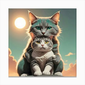 Two Cats On A Rock Canvas Print