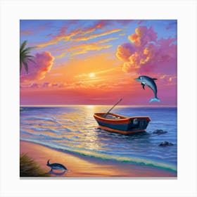 Dolphins On The Beach Canvas Print