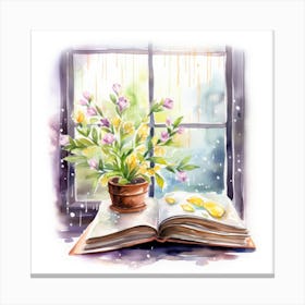 Watercolor Book And Flowers 4 Canvas Print