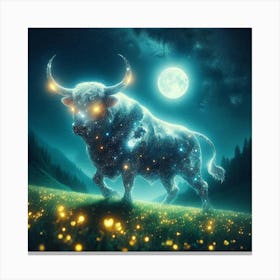 Bull In The Moonlight 17 Canvas Print