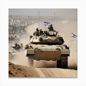 Israeli Tanks In The Desert Canvas Print