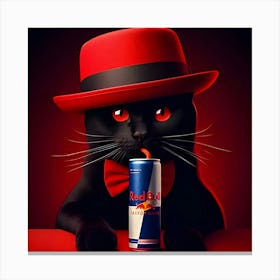 A Black Cat With A Red Hat Drinking A Red Bull Energy Drink 6 Lienzo