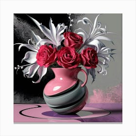 Pink Roses In A Vase Canvas Print