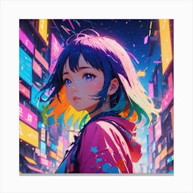 Anime Girl With Colorful Hair Canvas Print