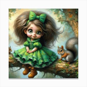 Little Girl In Green Dress 2 Canvas Print