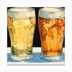 Illustration Of Two Glasses Of Beer Canvas Print