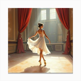 Graceful Watercolor Painting Of An Italian Dancer Rehearsing In A Grand Theater Canvas Print