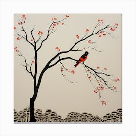 Indonesian Wayang Kulit, Bird On a Branch, folk art, 136 Canvas Print