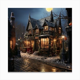 Christmas Village At Night Canvas Print