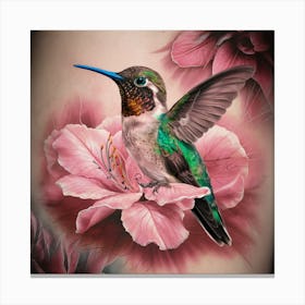 Hummingbird On Pink Flower Canvas Print