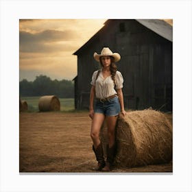 Cowgirl In Cowboy Hat Canvas Print