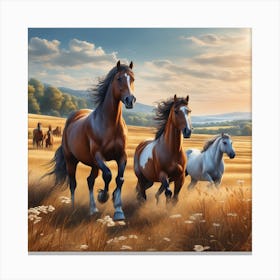 Horses In The Field 25 Canvas Print
