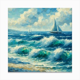 Sailboat On The Sea, Acrylic Painting Style 6 Canvas Print