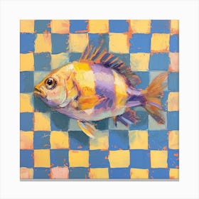 Fish Blue & Yellow Pastel Checkerboard Canvas Print