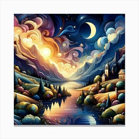 Night Landscape Painting 1 Canvas Print