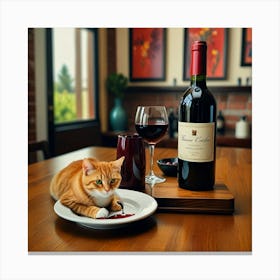 Default Wine For One Cat Drinking Wine 1 Kitchen Kitchen Dinin 3 Canvas Print