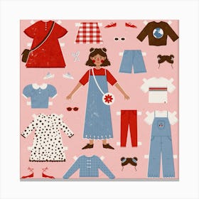 Spring Paper Doll Square Canvas Print