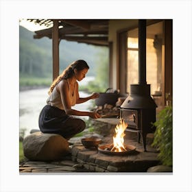 Woman Cooking On An Open Fire Canvas Print
