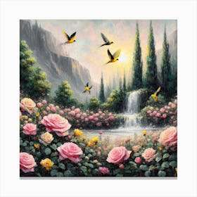 Roses And Birds Canvas Print