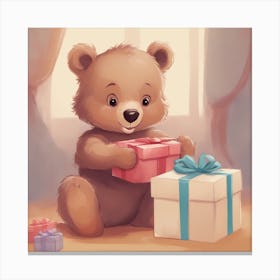 Teddy Bear With Gift Canvas Print