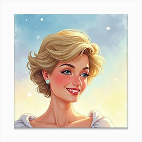 Princess Diana Smiling Softly, With A Watercolor Sky Of Bright Pastels 1 Canvas Print