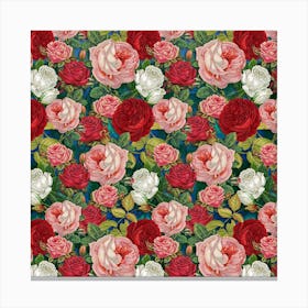 Roses Repeat Floral Bouquet Canvas Print