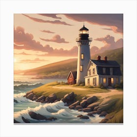 Lighthouse At Sunset 6 Canvas Print