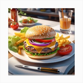 Hamburger On A Plate 170 Canvas Print