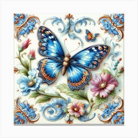 Antique Delft Tile Butterfly I Canvas Print