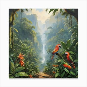 Parrots In The Jungle paintings art print Canvas Print