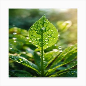 A Picture Of A Green Plant With Dewdrops On It (4) Canvas Print