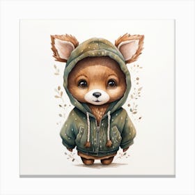 Watercolour Cartoon Deer In A Hoodie 2 Canvas Print