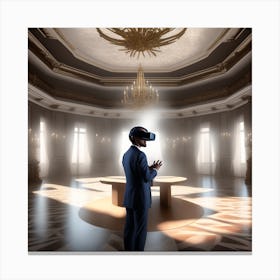 Vr Headset Man In A Room Canvas Print