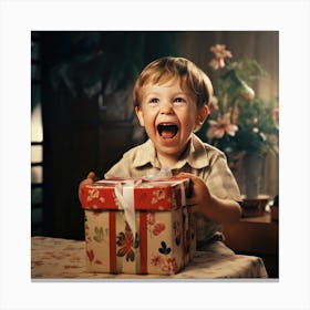 Little Boy With A Present Canvas Print