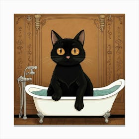 Default Black Cat On Bathtub Brown Black Bathroom Art Print 0 Canvas Print