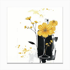 Yellow Flowers In A Glass Canvas Print