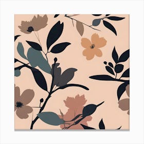 Branches, Leaves and Flowers in Pastel Earth Colors Canvas Print