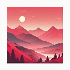 Misty mountains background in red tone 41 Canvas Print