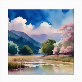 Watercolor Of Cherry Blossoms Canvas Print