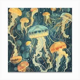 Group Of Jellyfish Underwater Canvas Print