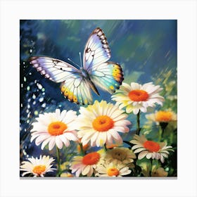 Butterfly On Daisies 2 Canvas Print