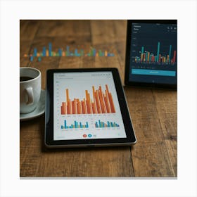 Tablet With Graphs And Coffee Canvas Print