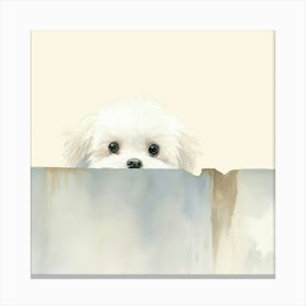 White Dog Peeking Over Wall Canvas Print